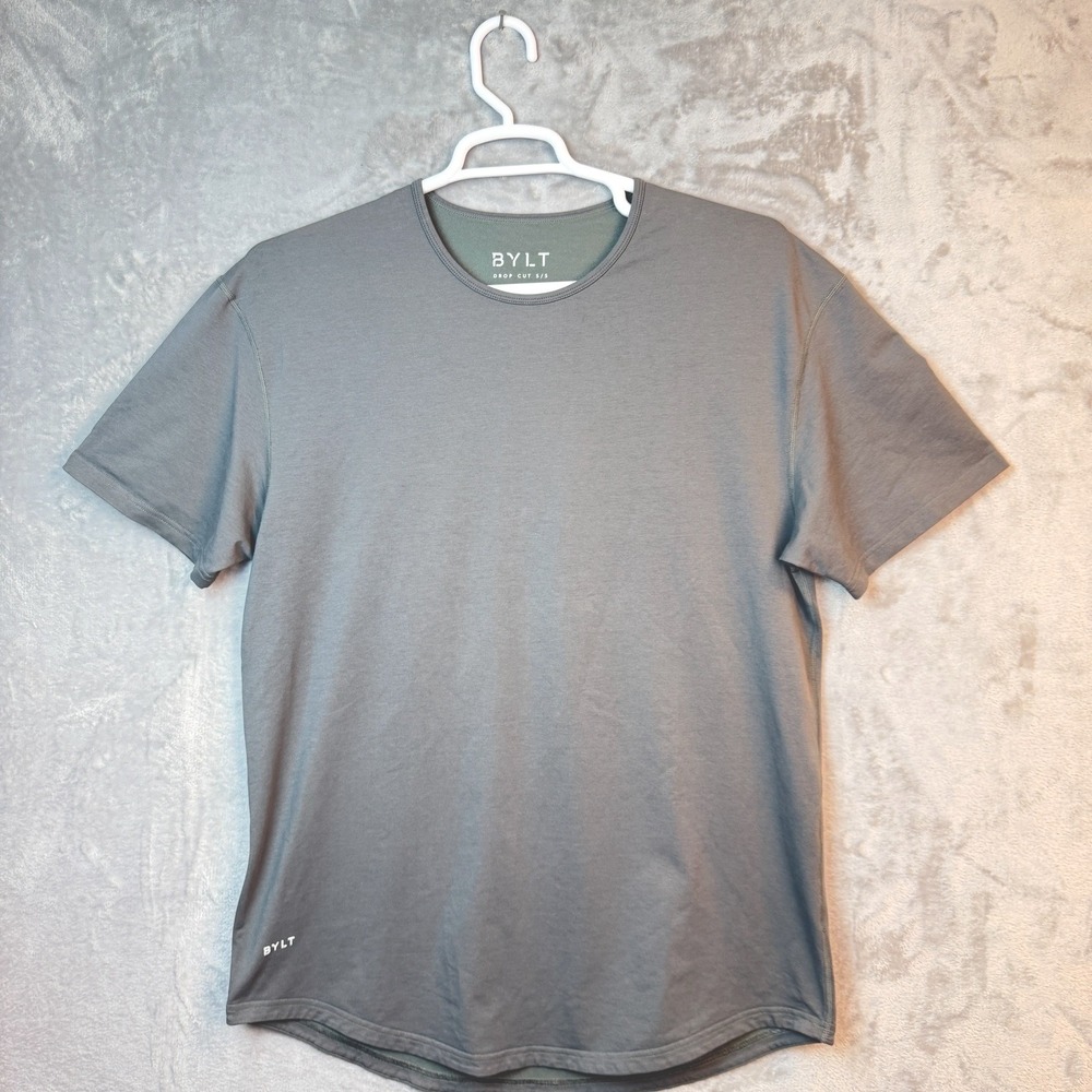 BYLT Men's Shirt Drop Cut S/S Lux Tee Size XL Gray Short Sleeve Athletic Casual